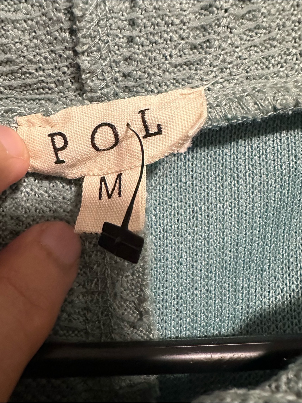 POL Patchwork Hooded Sweater Sage Teal M - Picture 6 of 7